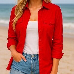 Van Heusen Red Button-Up - Size M